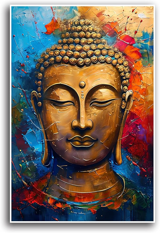 Golden Serenity Buddha Vintage Painting Wall Art Spirituality and Modern Art Wall Decor Adds Brilliance to Vibrant Home Decor 28x40in Frameless