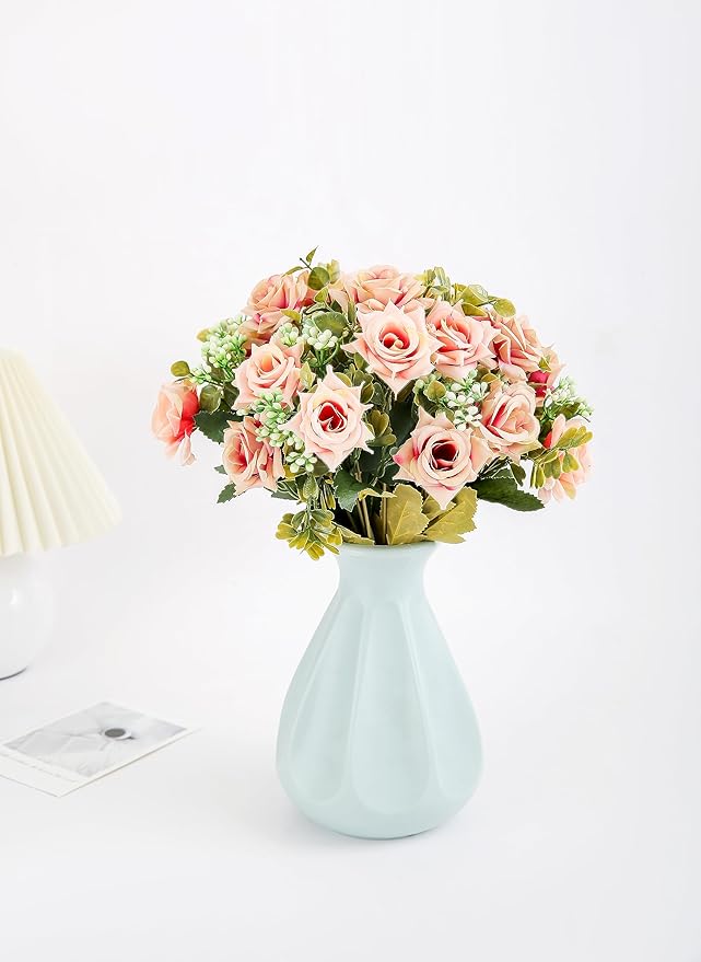 KAOYOO 2 PCS Artificial Rose Bouquet Short Stems for DIY Wedding Decoration Bridal Bouquet Home Decorations(2-PCS)