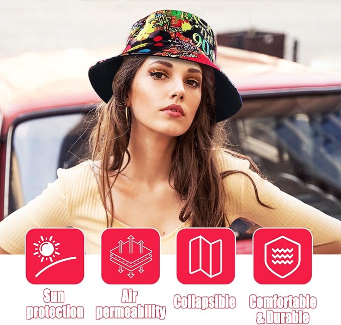 Sun Hat for Women Bucket Hat Cotton Reversible Summer Travel Beach Fishing Cap
