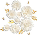Letjolt White Paper Flowers Decoration for Wall 3D Artificial Flowers Home Decor Modern Wedding Backdrop Baby Shower Bridal Shower Nursery Wall (White 8Pcs)
