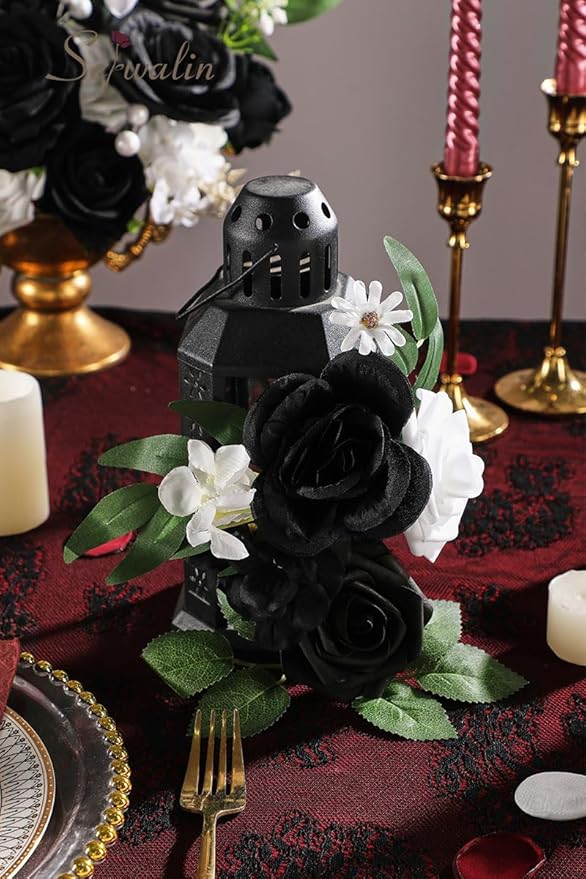 Serwalin Black Artificial Flowers and White Deluxe Combo Box Set, Daisy Fake Flower for DIY Wedding Bridal Bouquet, Centerpieces Decor, Floral Arrangement Decor, etc.