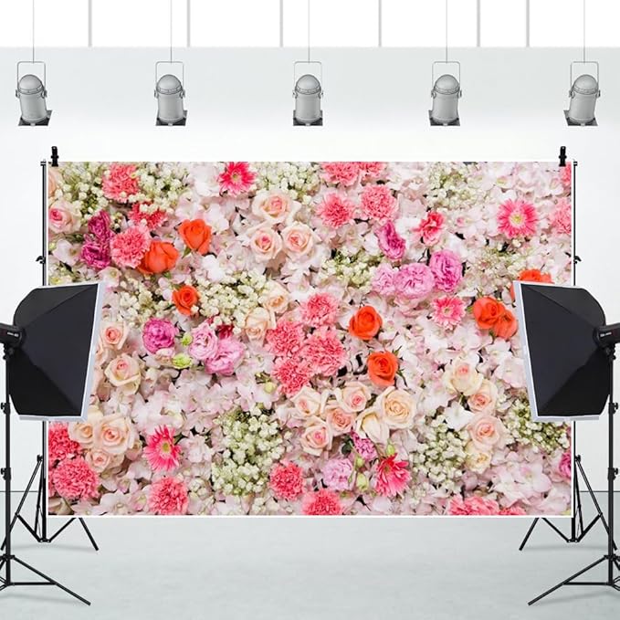 Leowefowa Floral Wall Backdrop for Spring 12x6ft Vinyl Pink Rose Flowers Photography Background Wedding Bridal Baby Shower Birthday Party Decorations Photo Studio Booth Props Banner