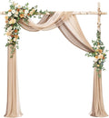 Ling's moment Artificial Wedding Arch Flowers with Drapes Kit-Pack of 5, 2pcs Flower Arrangements 3pcs Hanging Sheer Drapes Ceremony Arbor Backdrop Rose Floral Decorations, Apricot & Soft Peach