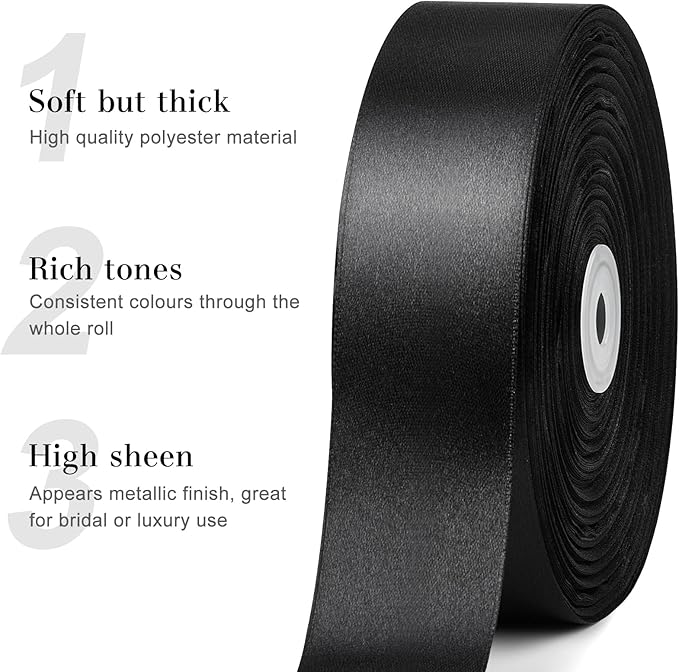 1-1/2 Inches 100 Yards Black Satin Ribbon, Ribbon Roll for Flower Bouquets, Gift Wrapping, Wedding, Handmade Crafts
