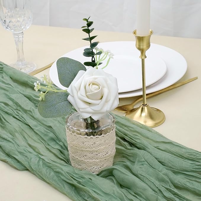 Artificial Flowers, 50pcs Artificial Rose for DIY Bouquets Arrangement, Sand White Rose Flowers Foam Fake with Stems for Wedding Shower Party Floral Arrangements Home Decorations