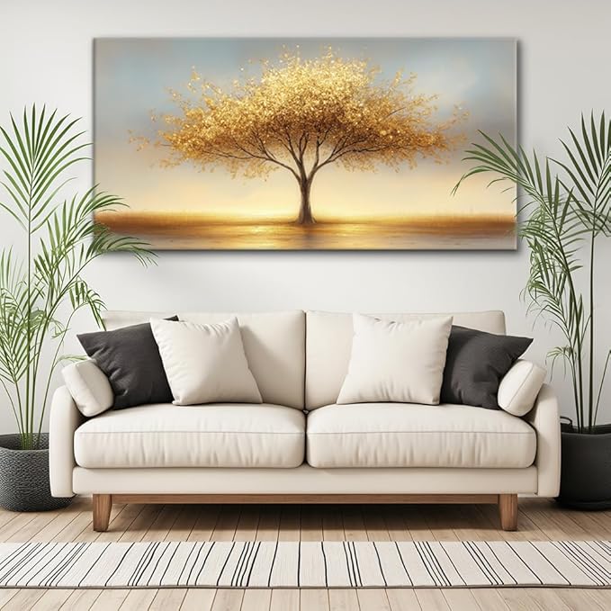 LAVIKARS Modern Tree of Life Wall Art for Living Room Office Golden Sunset Abstract Landscape Canvas Painting Prints Large Nature Artwork Home Kitchen Bedroom Decor (16x30 Inches)