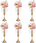 6 Pcs 21.3 Inch Tall Crystal Metal Flower Stand Wedding Lead Vases for Table Centerpieces and Reception Flower Arrangement Holders