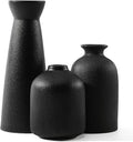 Christmas Black Ceramic Flower Vases Set of 3, Large Xmas Gift Vases with Vertical Stripe Texture, Modern Decorative Vases for Dried Flowers, Home Decor for Living Room Bedroom Kitchen Shelf