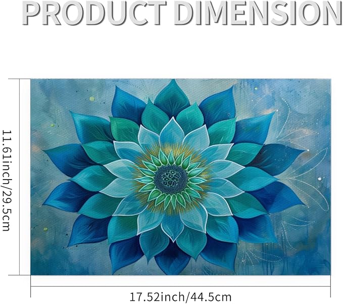 Teal Flower Mandala Placemats Set of 1 PVC Vinyl Non Slip Table Mats Waterproof Heat Resistant Place Mats Washable Wipeable Dining Table Mat for Kitchen Party Indoor Outdoor Decorative