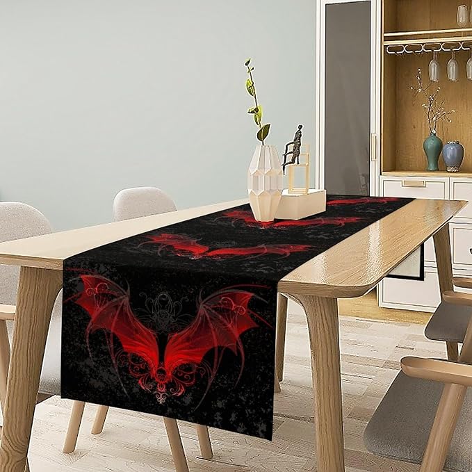 Gothic Table Runner,Red Bat Pattern Table Runner for Home Kitchen Table Dining Garden Farmhouse Wedding Party Decor 13x36 Inch