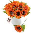 20 PCS Fake Silk Sunflowers Artificial Flower with Stems for Home Wedding Party Centerpieces Decoration Bridal Bouquets Tables Floral Arrangements Wreath DIY Art Crafts Decor (Orange)
