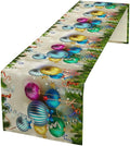 Christmas Table Runner,Colorful Balls Xmas Tree Snowflake Pattern Print Tablecloth Burlap for Hotel Indoors Outdoor Dining Room Kitchen Home Decor,W13X L70 in
