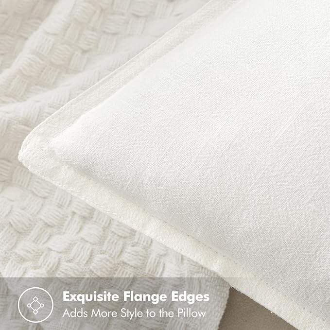 MIULEE Decorative Linen Euro Sham Pillow Covers 26x26 Cream White Boho Farmhouse Neutral Christmas Couch Throw Pillows for Bed Pack of 2 Accent Modern Pillowcase Sofa Livingroom Home Decor