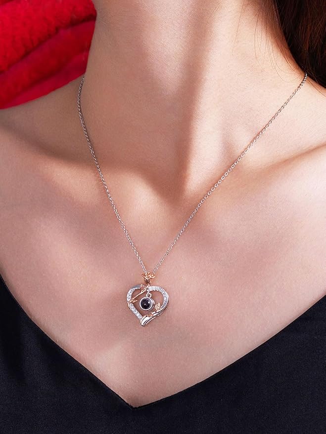 Preserved Real Red Rose with I Love You Necklace for Women, Wife, Girlfriend, Mom, Grandma Romantic Gift for Anniversary, Birthday, Valentine's Day, Mother's Day