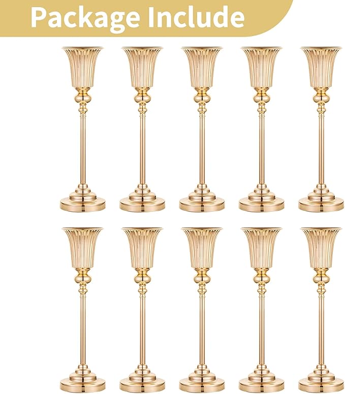 NUPTIO Centerpiece Vase Gold Wedding: 10 Pcs 21.5" Tall Metal Trumpet Vases for Table Decorations Gold Flower Stand for Party