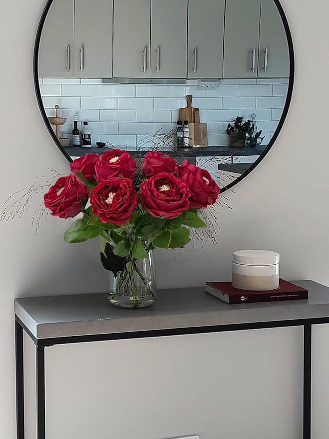 YalzoneMet 3.5'' Big Bloom Red Rose Artificial Flowers 4Pcs Real Touch Rose Faux 17.7 Inch Long Stem Austen Roses Peonies Fake Flowers for Home Kitchen Party Christmas Flower Wedding Decor