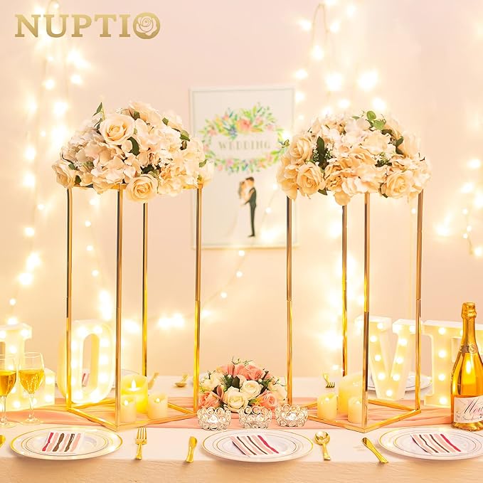 Nuptio Gold Vases - 10 Pcs, 23.6 Inch Tall, Geometric, Wedding Centerpieces for Tables
