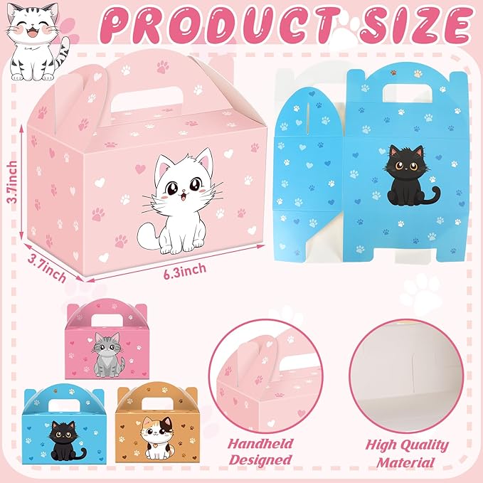24 Pcs Cat Party Favors Treat Boxes Kitten Goodie Bags Foldable Pet Gift Bag Adopt a Kitty Goody Box Cat Themed Party Favors for Birthday Wedding Bridal Shower Supplies