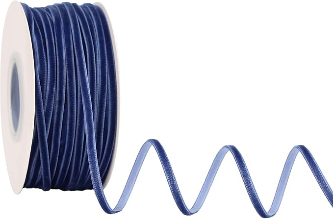 MAYREEL 1/8 Inch Navy Blue Velvet Ribbon Thin Marine Blue Vintage Ribbon for Wedding Invitations Crafts Gift Wrapping Party Favor Boxes 50 Yards