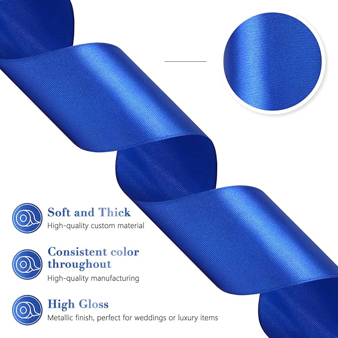 Blue Ribbon 2 Inch 60 Yards, Royal Blue Satin Ribbon for Gift Wrapping, Flower Bouquet, Wedding, Crafts, Baby Shower, DIY Bows and Outdoor Decor
