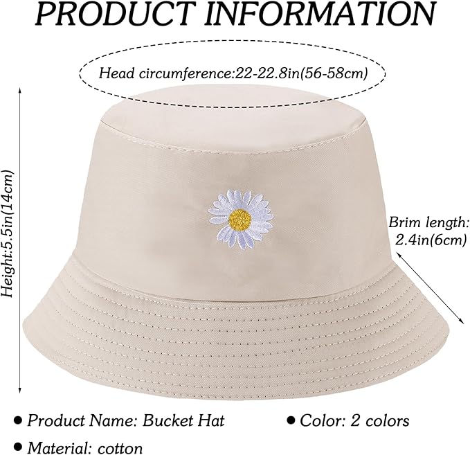 Sun Hat for Women Bucket Hat Cotton Reversible Summer Travel Beach Fishing Cap