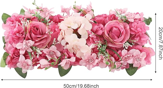 Flower Wall Panel Backdrop, 6pcs 20 X 8 Inch Artificial Floral Panels, Dahlia + Peony + Rose, 3D Fake Silk Flower Backdrop for Wedding Party Dining Table Centerpiece Decorations (Purple and Pink)