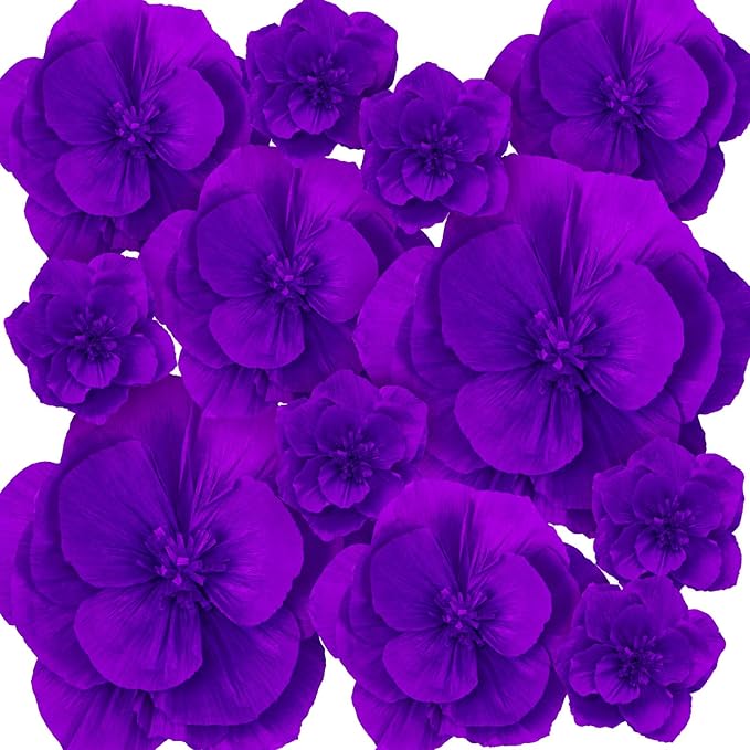 Giant Paper Flowers Artificial Large Paper Flower Decoration for Handcrafted Wall Backdrop Christmas Mexican Wedding Graduation Bridal Shower Birthday Party Supplies(Purple,12 Pcs)