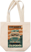 Oceanside, California, Camper Van, Letterpress (100% Cotton Canvas Reusable Tote Bag)