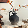 Ceramic Rustic Farmhouse Vase with Handle, 8.7 Inch Black Vintage Vase, Rustic Ceramic Pottery for Home Decor, Farmhouse Decor Centerpiece for Kitchen, Living Room, Entryway
