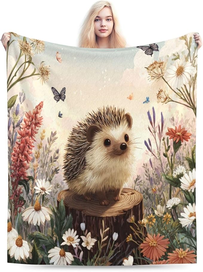Hedgehog Blanket Cute Hedgehog Throw Blanket Soft Cozy Fleece Fuzzy Stuffed Plush Flannel Gifts for Girls Women Boys Kids Adults 40''x50''