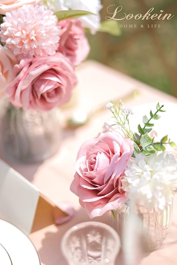 Lookein Artificial Flowers for DIY Wedding Decoration Bridal Bouquet Table Centerpieces Flower Garland Wreaths Aisle Arch Flower Decoration Home Decor, Dreamy Blush