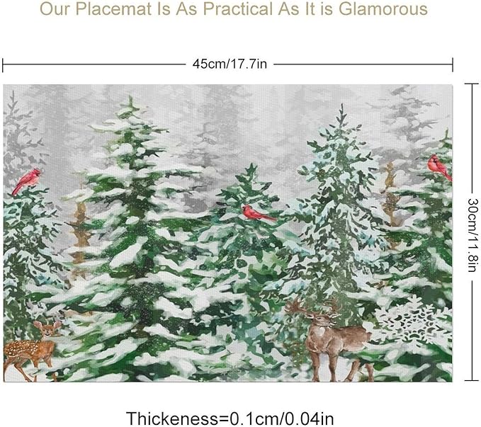 Winter Snowy Forest Placemats Christmas Pine Tree Snowflake Holiday Bath Rustic Christmas Tree Placemats Table Kitchen Dining Party 12x18 Inch Set of 4