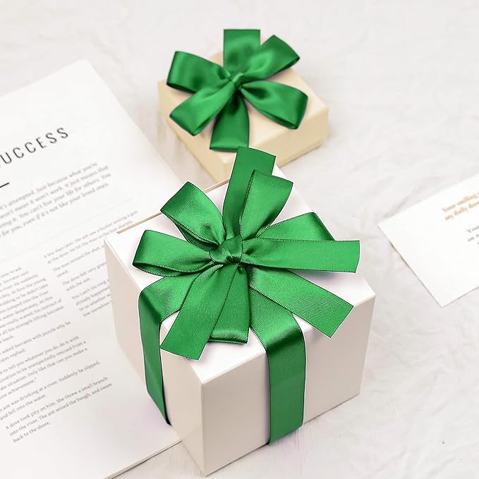 Green Satin Ribbon, Double Faced 7/8 Inch X 25 Yards Green Ribbon, Premium Satin Ribbon for Gift Wrapping, Crafts, Hair Bow Making, Sewing, Flower Bouquet, Wedding Party Decor