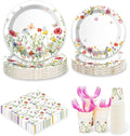 Wildflower Party Plates and Napkins supplies, Floral Paper Plates Wildflower Baby ShowerDecorations Tableware for Spring Summer Pinic Wedding Birthday Tea Party Service 24 Guests