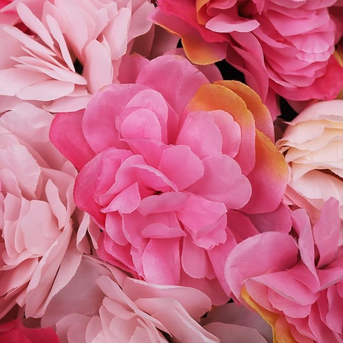 6 Pcs Artificial Flower Wall Panels 60x40cm 3D Flower Background for Wall, Wedding Flower Decorations Wall Silk Rose Panels for Photo Areas, Stage Background Wall(Dahlia + Rose Red Rose)