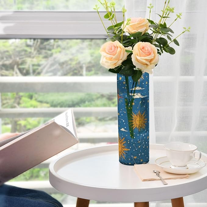 Flower Vase Clear Plastic Cylinder Vases Decor for Centerpieces Home Storage Office Weddings Moon Sun Blue 11.8 x 3.9 in