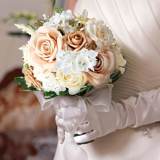 Artificial Flowers, Fake Flowers, Silk Flowers with Stem for DIY Nude Flower Box Wedding Bouquet Centerpieces Shower Party Floral Arrangement Décor