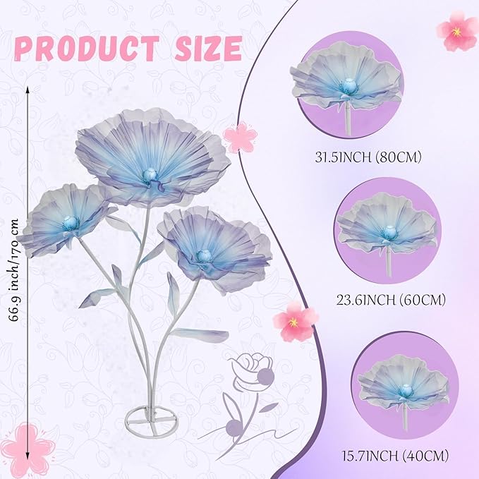 Giant Flowers for Decoration, 5.58 ft Artificial Silk Flower for Wedding Birthday Baby Shower Christmas Party Banquet Background Decor, Home Décor Backdrop Hotel Shop Display Props, Blue Purple