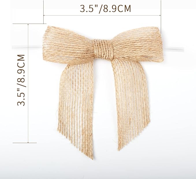 7Rainbows 30pcs Boutique 3.5" Burlap Ribbon Bows Craft Twist Tie Bows for Tying Up Packages Gift Wrapping Christmas Tree.