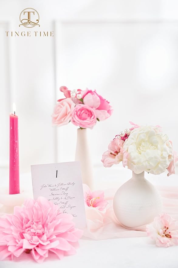 TINGE TIME Artificial Flowers Deep Pink Flower Combo for DIY Wedding Bouquets Table Centerpieces Arrangements Party Baby Shower Home Spring Decorations
