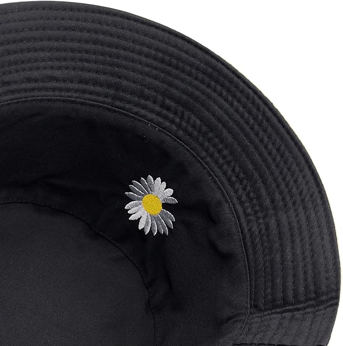 Flower Reversible Bucket Hat Cotton Summer Travel Beach Sun Hats Emboridery for Women Men