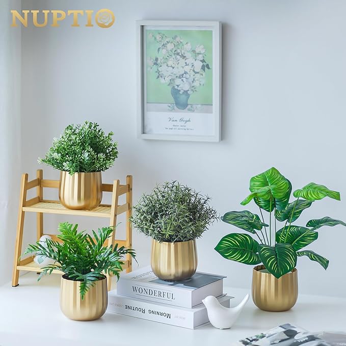 Gold Vases Compote Centerpiece Planter: 4" Ribbed Metal Vase Small Compote Bowl Planter Pot with Drainage Hole for Wedding Table Centerpiece Indoor Plants Set of 6