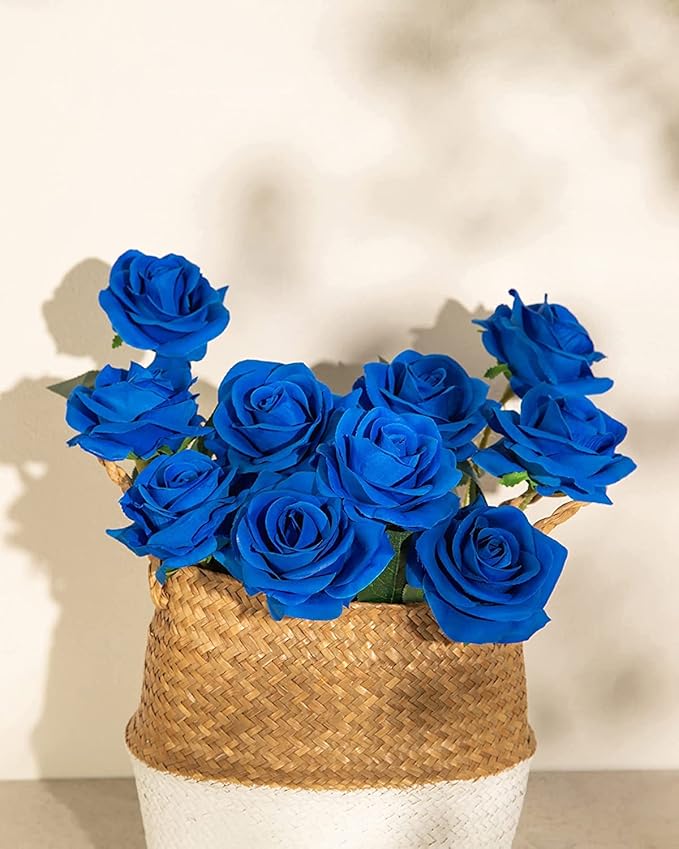 DuHouse 10pcs Silk Roses Artificial Flowers Fake Rose for Arrangement Wedding Party Home Decoration (Klein Blue)