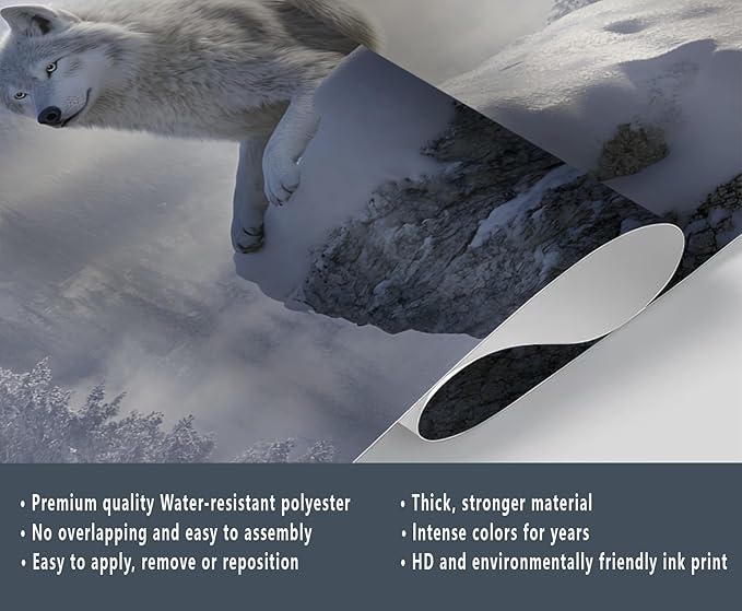 Arctic Wolves Wall Mural, Snow Wolves in Mountain 3D Wall Murals, Winter Wild Animal Wallpaper Mural, for Living Room Bedroom Large Wallpaper Indoor Decor 78.7" W x55.1 H
