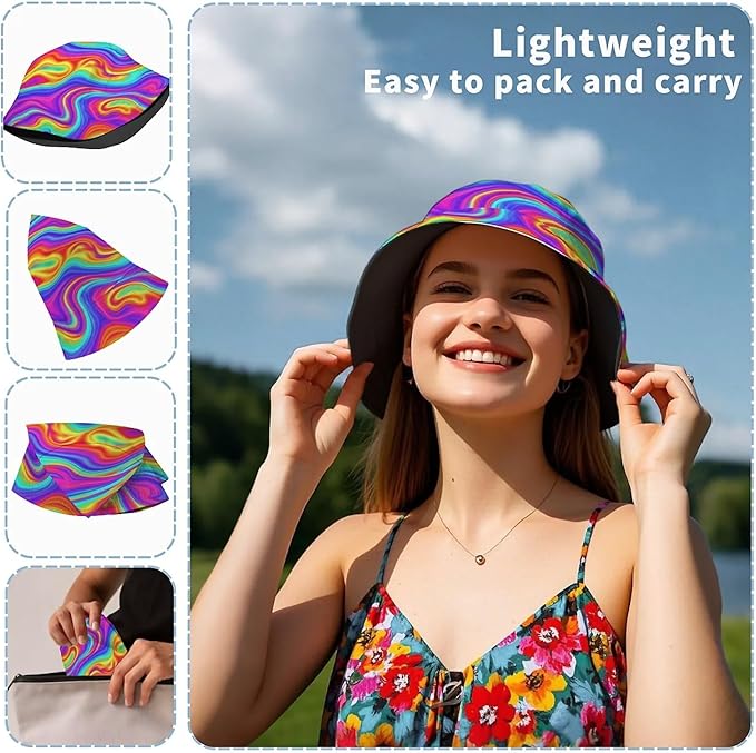 Bucket Hat for Women Men Unisex Sun Cap Packable Outdoor Fisherman Hat Headwear,Reversible Double-Side-Wear