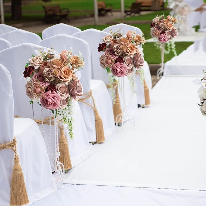 ASTRYAS 39PCS Dusty Rose Artificial Flowers Combo Box Set Fake Roses Flowers Burgundy Brown Faux Flower with Stem for DIY Wedding Bridal Bouquet Table Centerpieces Floral Arrangement Home Decor