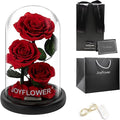JoyFlower Preserved Flowers Gift for Women, Handmade Eternal Rose in Glass Dome, Forever Real Rose Gifts for Wife Mom Girlfriend, Three Red Roses Gift for Anniversary Birthday Valentine's Mother's Day