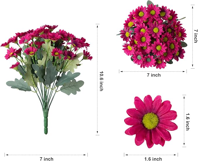 Daisy Artificial Flowers for Outdoors Winter Decoration, 6 Bundles Fake Mums Dark Red Silk Flowers for Outside Look Real UV Resistant Faux Flowers Plants for Planter Front Door Home Indoor Porch
