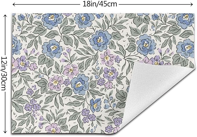 Placemats Set of 4 PVC Woven Place Mats Heat Resistant Easy to Clean for Indoor Outdoor Party Kitchen Dining Table Decoration 12"x18",Floral Pattern