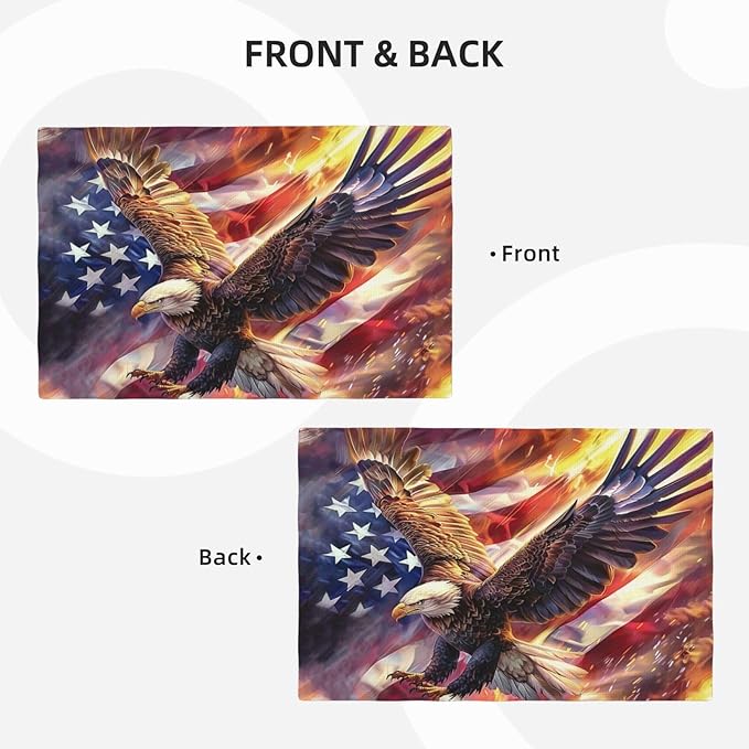 American Flag Placemats Set of 4 Washable Table Bald Eagle Heat-Resistant Cotton Linen Place Mats for Dining Table Kitchen Indoor Outdoor Party Holiday Decor